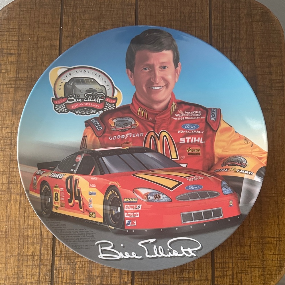 Bill Elliott Commemorative Plate NASCAR Plastic